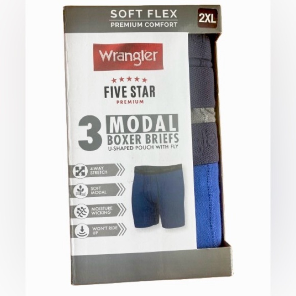 Pack of 3 Wrangler Men’s Boxer Briefs Underwear Size 2XL Soft Flex Cotton Blend